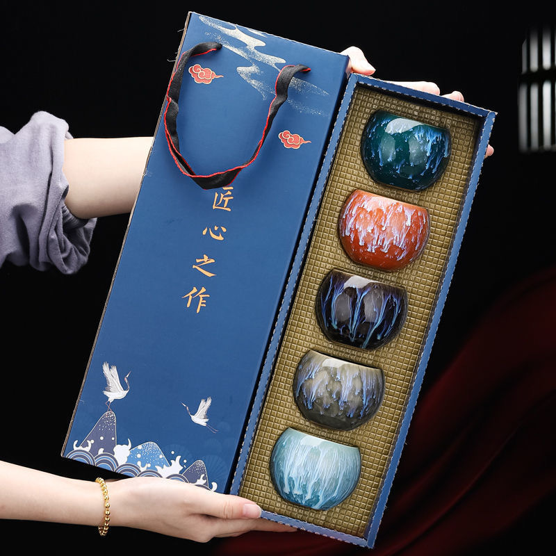 Korean Tea Set - Japanese Style Tea Cup Kiln-Transmutation Glazed