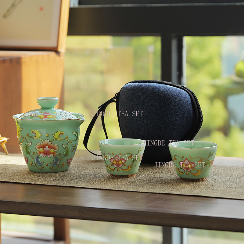 Celadon Ceramic Cup - Celadon one pot two cups travel