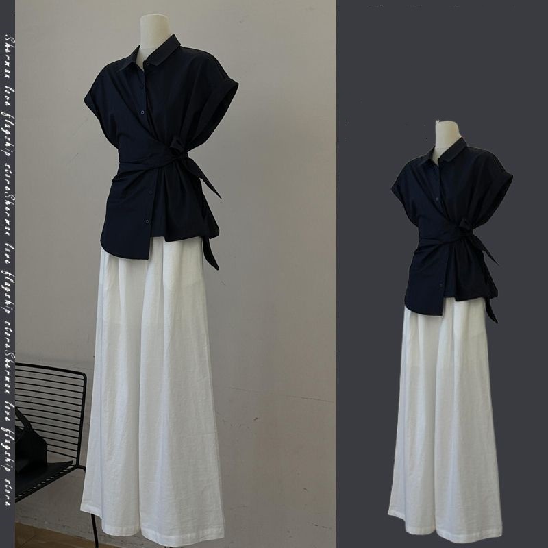 Korean Lifestyle - Women's Summer Black Bandage Bowknot Shirts