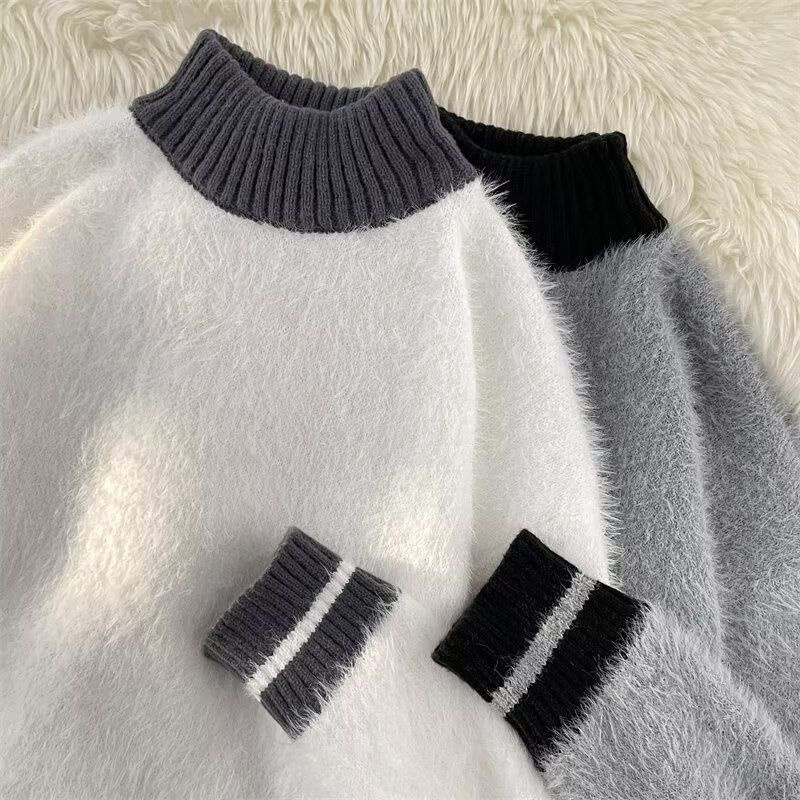 Korean Men Lifestyle - Fur Collar Pullovers Estampados De Hombres