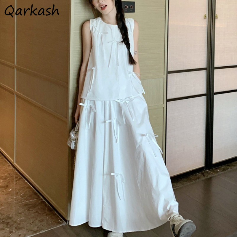 Korean Lifestyle - White Dress Sets for Women Bow
