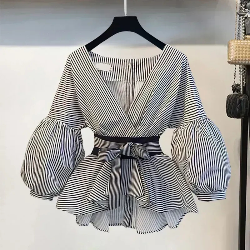 Women Elegant V-Neck Stripe La – Korean Lifestyle Bewertung und Preis